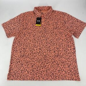 Under Armour Playoff Polo Golf Shirt Men's XL Orange All Over Car Print Short